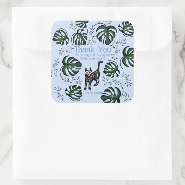 Adesivo Quadrado Favor do Partido Aniversário de criança dos Gatos  (Bolsa)