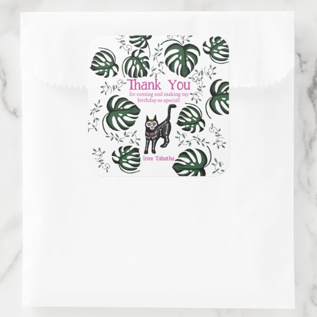 Adesivo Quadrado Favor do Partido Aniversário de criança dos Gatos  (Bolsa)