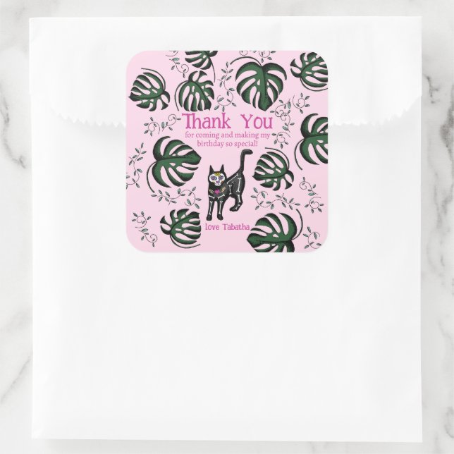 Adesivo Quadrado Favor do Partido Aniversário de criança dos Gatos  (Bolsa)