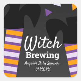 Adesivo Quadrado Favor do Partido Chá de fraldas de Bruxas do Hallo