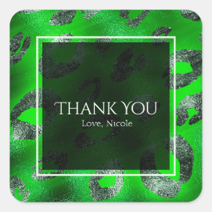 Adesivo Quadrado Favor do Partido de Impressão do Leopardo e verde 