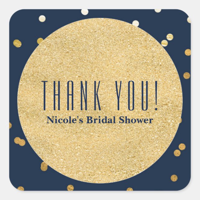 Adesivo Quadrado Favor do Partido de Pontos de Confetti marinho Azu (Frente)