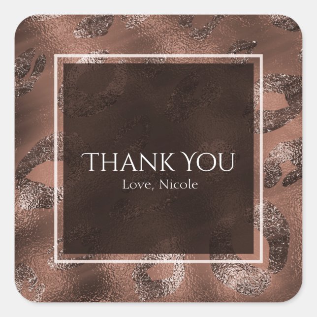 Adesivo Quadrado Favor do Partido Impresso Leopardo Mocha Bronze (Frente)