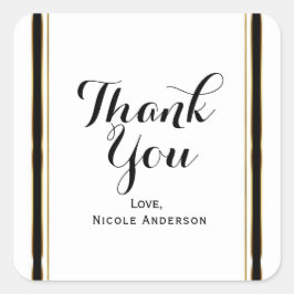 Adesivo Quadrado Favor Dourado de Casamento Elegante Preto e Branco