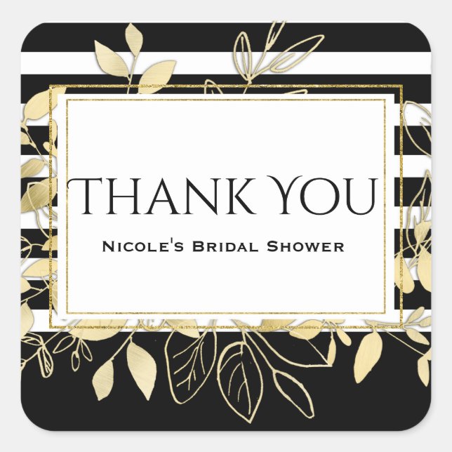 Adesivo Quadrado Favor Glamor Botânico Dourado Moderno Preto (Frente)