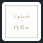 Adesivo Quadrado Favor Moderno do Casamento Minimalista Obrigado Do<br><div class="desc">O moderno design de Casamento Mínimo e Chic apresenta os nomes da noiva e do noivo em um design moderno com uma borda dupla enquadrada em uma sofisticada cor dourada em um fundo branco. A design moderna é simples e chique. Personalize os detalhes do casamento com os seus nomes no...</div>