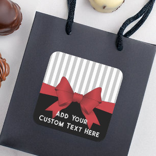 Adesivo Quadrado Favor Personalizado Elegante Moderno Fita Vermelha