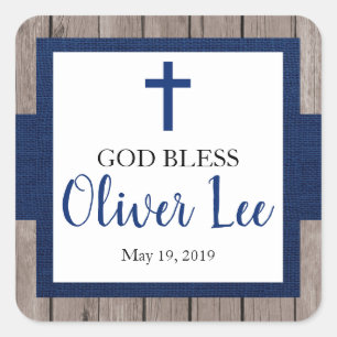 Adesivo Quadrado Favor rústico dos deus abençoe do baptismo do