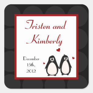 Adesivo Quadrado Favor Stickers Penguin Love Casal Mate for Life