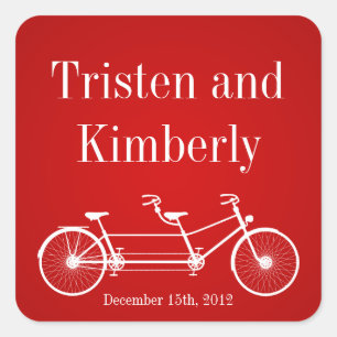 Adesivo Quadrado Favor Stickers Whimsical Crimson Red Double Bike
