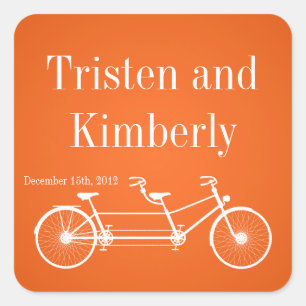 Adesivo Quadrado Favor Stickers Whimsical Orange Bike Bicycl