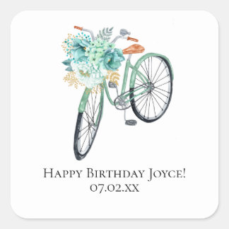 Adesivo Quadrado Favores do Dia de Aniversário da Bicicleta da Casa