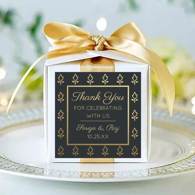 Adesivo Quadrado Favorito do presente de devolução do casamento da  (indian wedding return gift favor sticker label, hindu wedding favors, sangeet mehndi favor packaging)