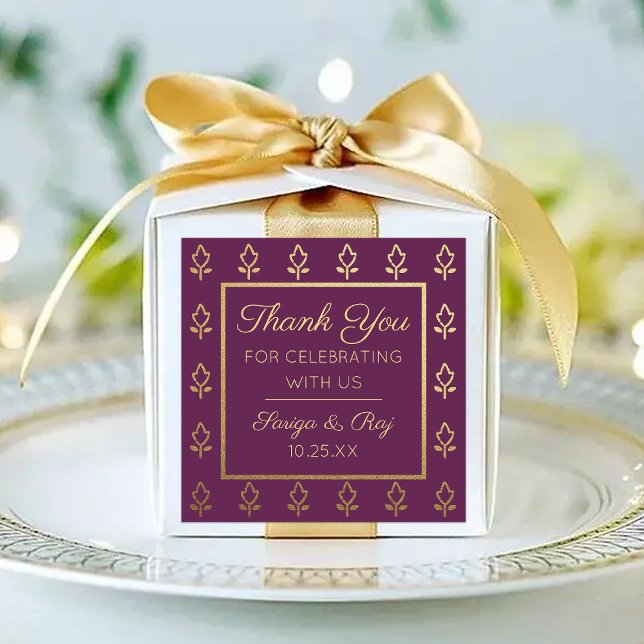 Adesivo Quadrado Favorito do presente de devolução do casamento da  (indian wedding favor return gift label stickers, hindu wedding favor, mehndi sangeet favor packaging)