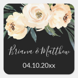 Adesivo Quadrado Favoritos de casamento Floral Bege Preto e Branco