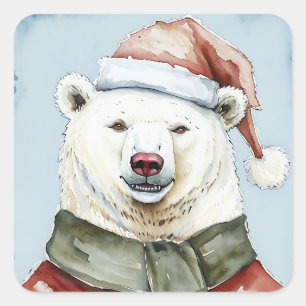 Adesivo Quadrado Favoritos Engraçados de Natal Animal - Urso Polar