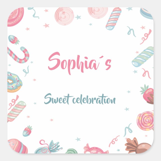 Adesivo Quadrado Favoritos para festas de Stickers Editáveis Candyl (Frente)