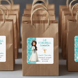 Adesivo Quadrado Favors and Gifts Cute Girl First Communion