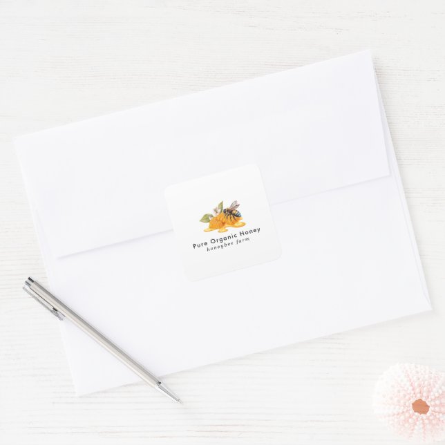 Adesivo Quadrado Favos de mel elegantes com abelha (Envelope)