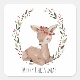 Adesivo Quadrado Fawn Wreath Natal