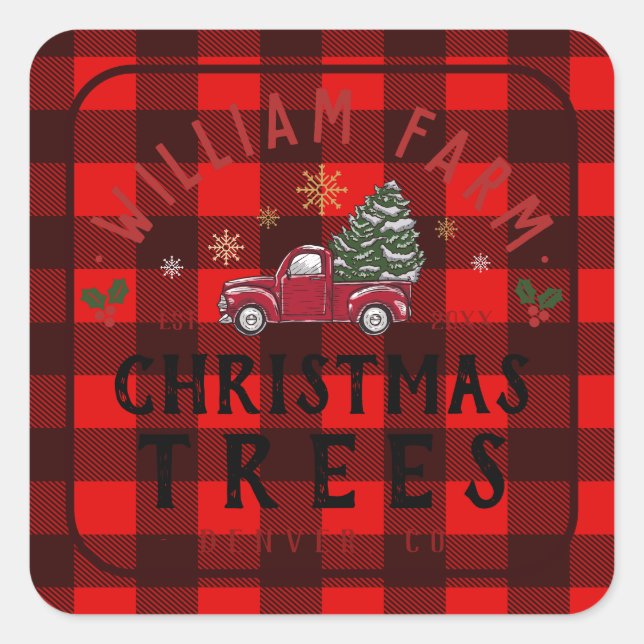 Adesivo Quadrado Fazenda de Árvore de Natal, estilo de fazenda (Frente)