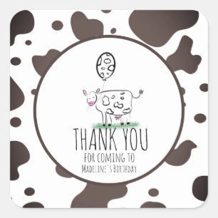 Adesivo Quadrado Fazenda de Vaca Doodle Festa de Aniversário de Ani