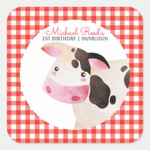 Adesivo Quadrado Fazenda de Vaca Rosa Gingham
