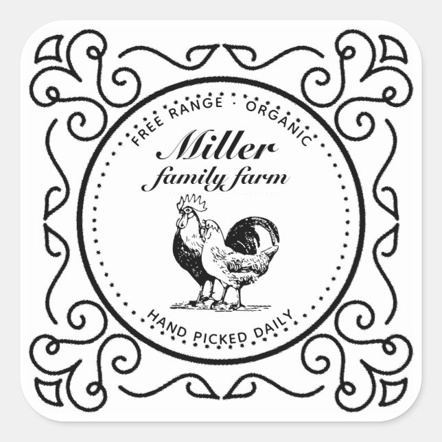 Adesivo Quadrado fazenda decorativa de galinha de fronteira (Frente)
