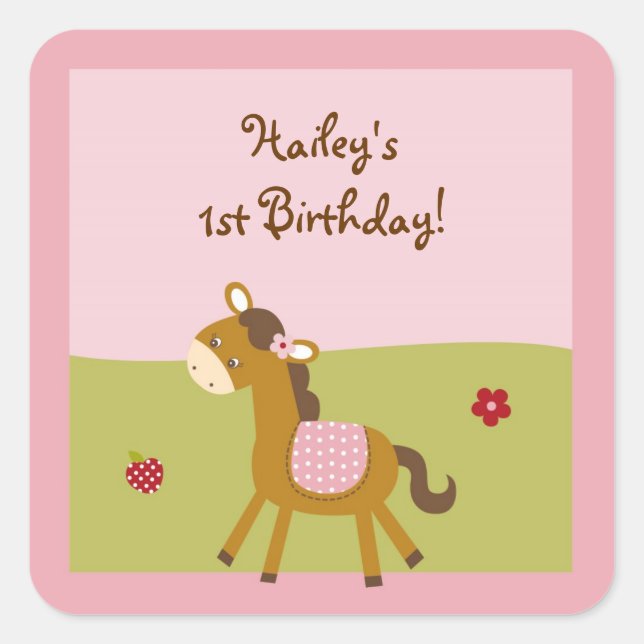 Adesivo Quadrado Fazenda rosa Vinhetas de animais (Frente)