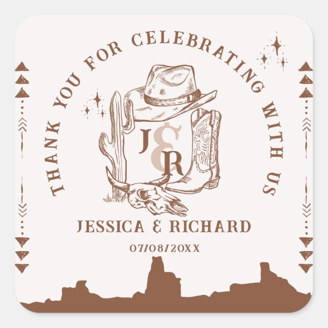 Adesivo Quadrado Fazenda Russo Western Ranch Barn Cowboy Obrigado (Frente)