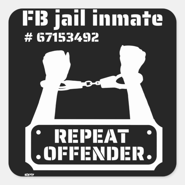 Adesivo Quadrado "FB JAIL INMATE" preso engraçado (Frente)