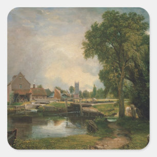 Adesivo Quadrado Fechamento de John Constable   Dedham e moinho,