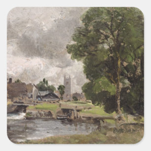 Adesivo Quadrado Fechamento e moinho de John Constable   Dedham