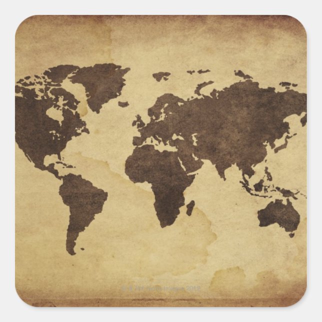 Adesivo Quadrado Fechar o mapa mundial antigo 3 (Frente)