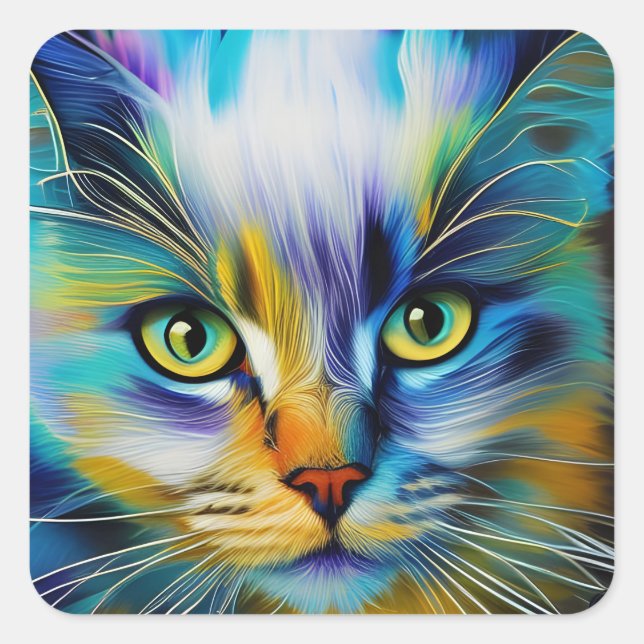 Adesivo Quadrado Feche um Cristóvão Siamês Colorido (Frente)