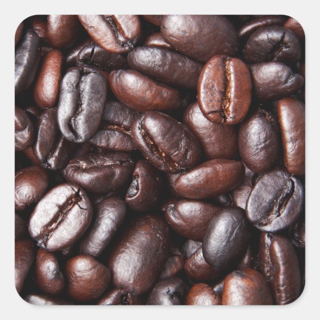 Adesivo Quadrado Feijões de café - torrados inteiros, leves e escur (Frente)