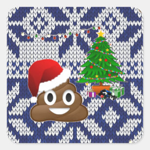 Adesivo Quadrado feio cocô de suéter de Natal emoji