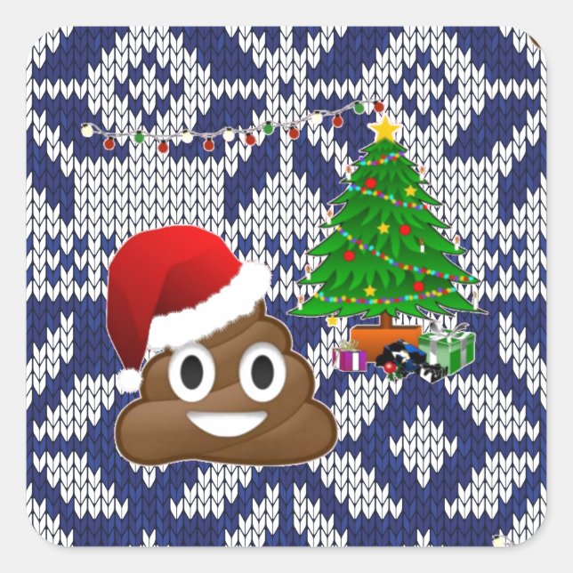Adesivo Quadrado feio cocô de suéter de Natal emoji (Frente)