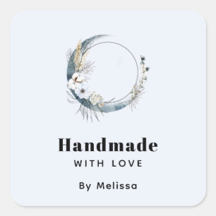 Adesivo Quadrado Feita à mão com amor, lua azul