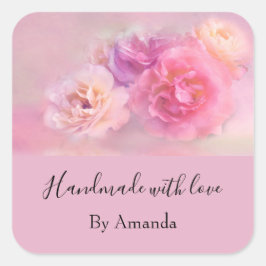 Adesivo Quadrado Feita à mão com cravos rosa Bonito com amor