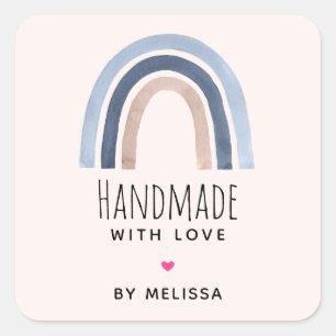 Adesivo Quadrado Feita à mão com Love Blue Rainbow Boho