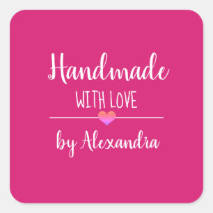 Adesivo Quadrado Feita à mão com nome de script rosa com amor rua r