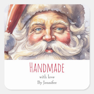 Adesivo Quadrado Feita à mão com o Retro Jolly Santa Claus