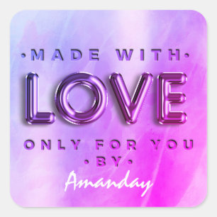 Adesivo Quadrado Feita Com Amor Apenas Para Você Por Nome Pinky Pur