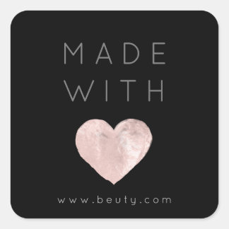 Adesivo Quadrado Feita Com Amor, Cor-de-Rosa Rosa, Nome Web Simples