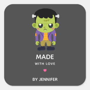 Adesivo Quadrado Feita com Amor, Halloween Monster Frankenstein