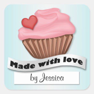 Adesivo Quadrado Feita Com Cupcake Rosa E Azul
