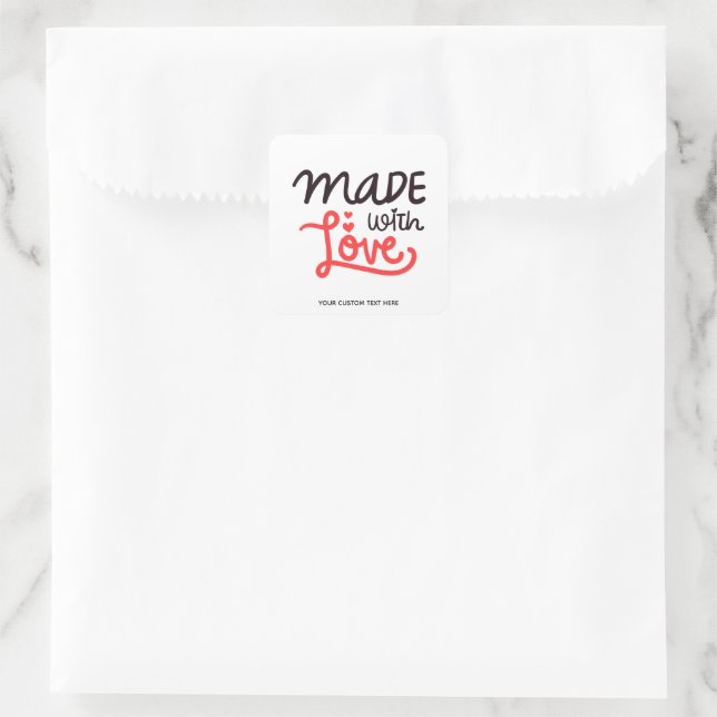 Adesivo Quadrado Feita com Love Personated Red Square Sticker 3 (Bolsa)