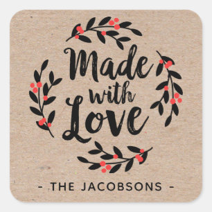 Adesivo Quadrado Feita Com O Amor Com O Kaft Rustic Square Sticker