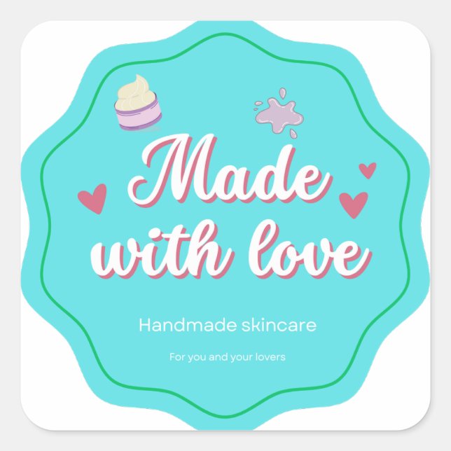 Adesivo Quadrado Feita com o Love Handmade skincare sticker (Frente)